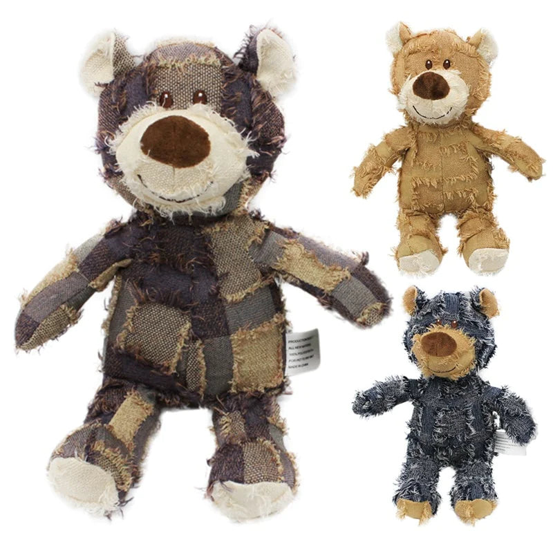 Patchwork Bear Squeaky Chew Toy