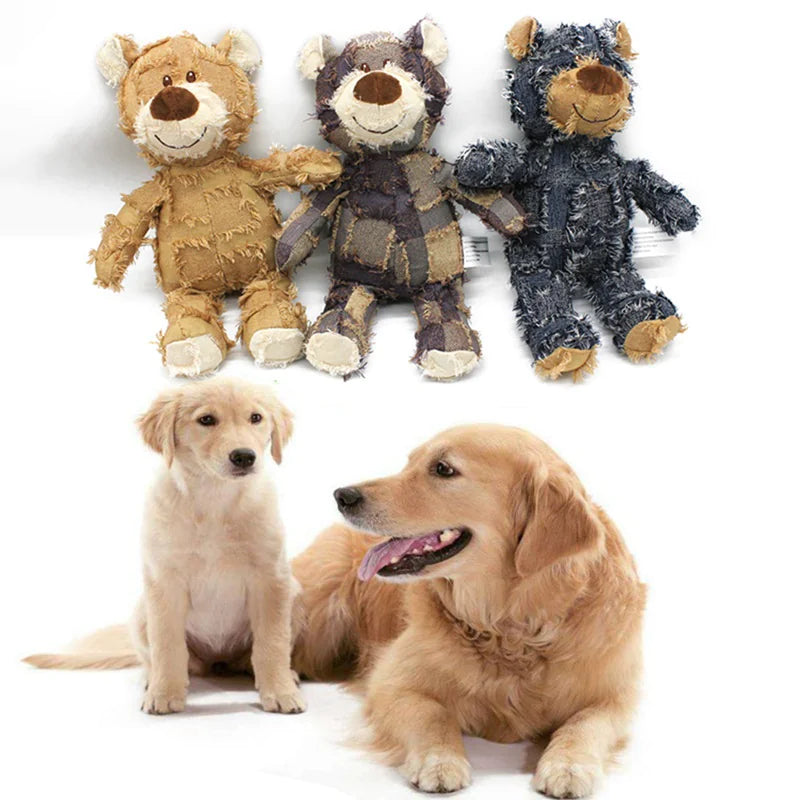 Patchwork Bear Squeaky Chew Toy