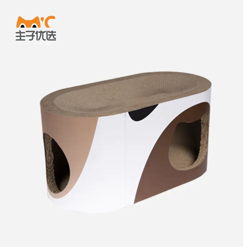 Corrugated Cat Scratching Board with Wooden Tunnel