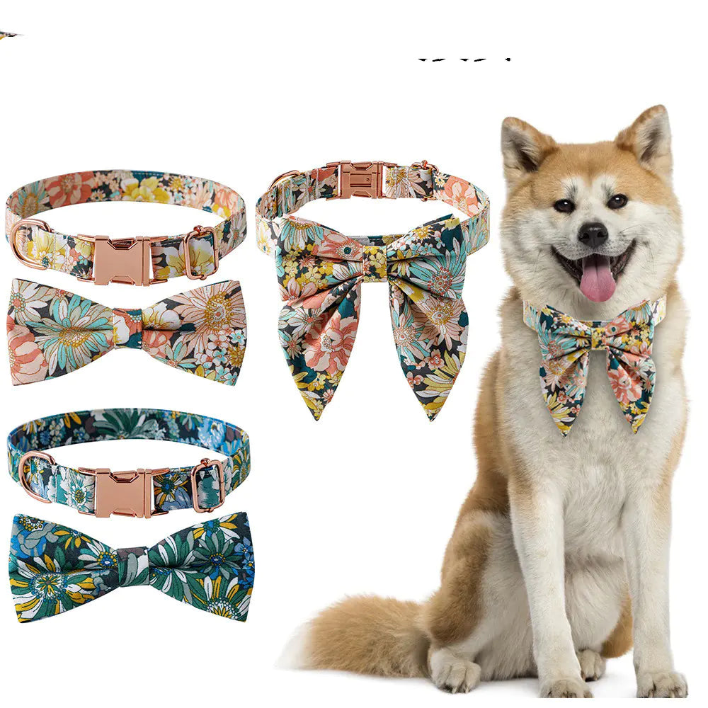 Floral Bow-tie Dog Collar